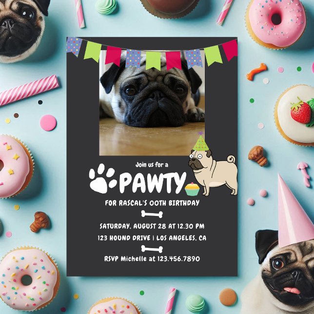 Pug Dog Convite à Fotografia de Aniversário (Pug Dog Birthday photo invitation)