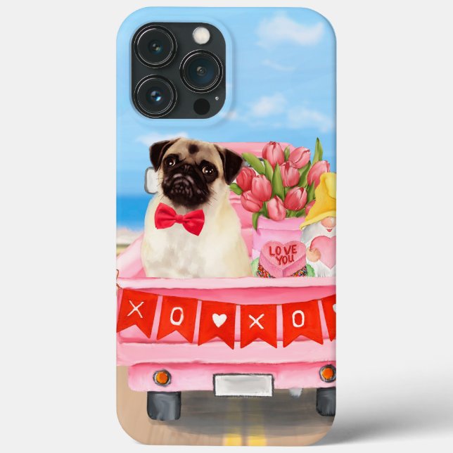 Pug Dog Dia de os namorados Truck Hearts (Verso)