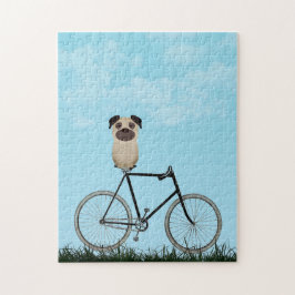 Pug Dog Sentado na Bicicleta Vintage Quebra-cabeça