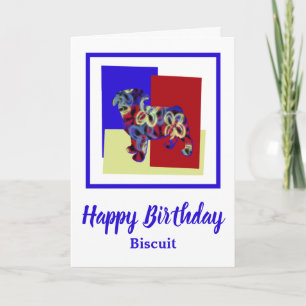Pug Dog Silhouette Red Blue Cartão de Aniversário 