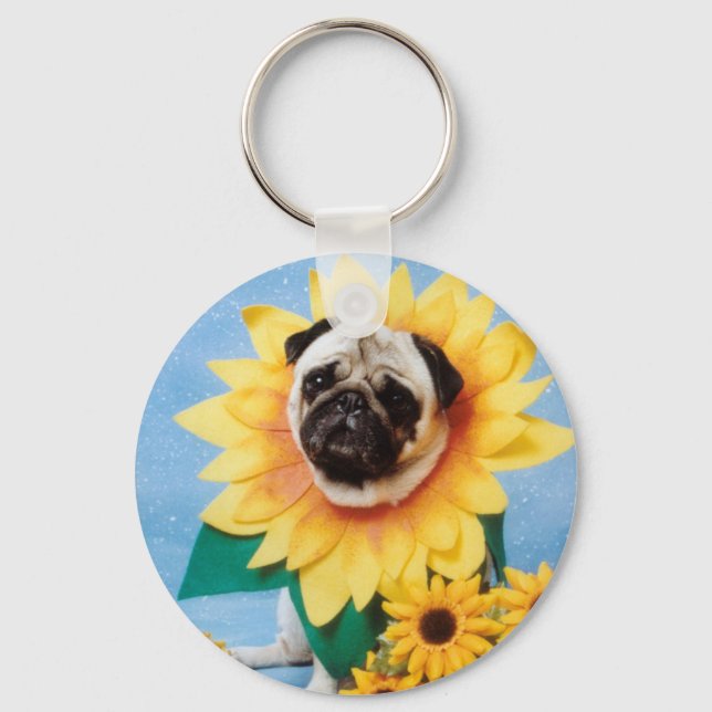 Pug Dog Sunflower Chaveiro (Frente)
