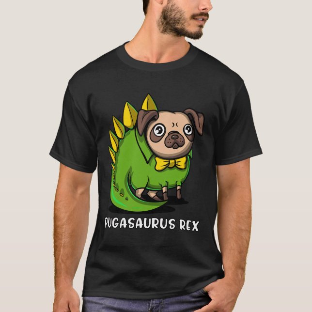 Pug Dog T-Rex Dinosaur Pugasaurus Clássica T-Shirt (Frente)