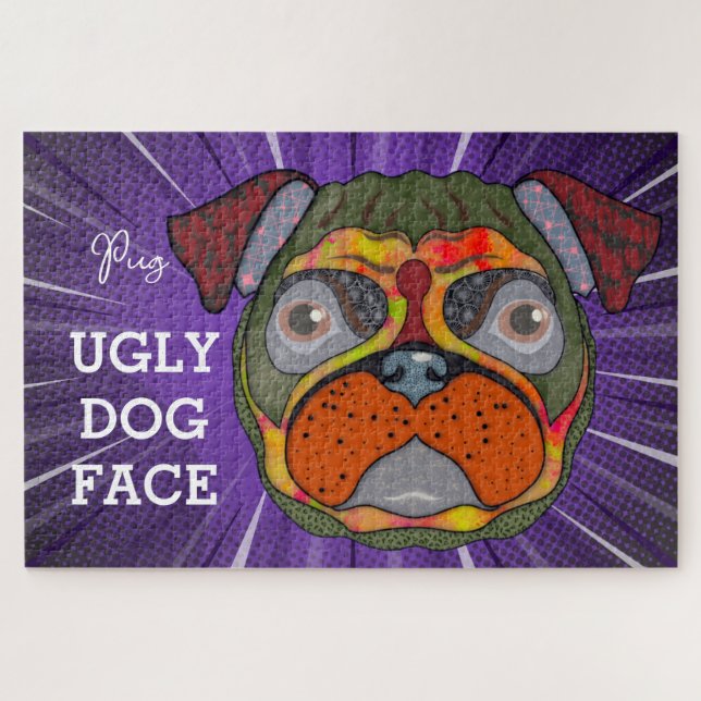 Pug feio rosto de cão 1000 peças de quebra-cabeça  (Horizontal)
