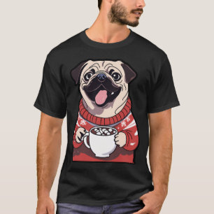 Pug Festivo com Cacau Quente em Suéter de Natal