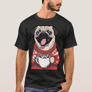Pug Festivo com Cacau Quente em Suéter de Natal