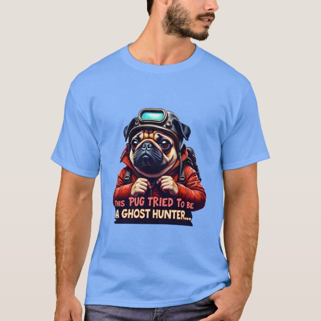 Pug Ghost Hunter Halloween T-Shirt – Cute Dog Love (Frente)