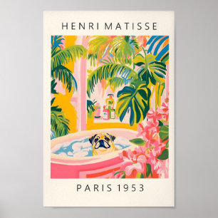 Pug In Bathtub, Impressão Matisse, Parede De Banhe
