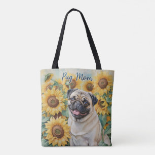 Pug Mãe Girassol Impressão Tote Bag