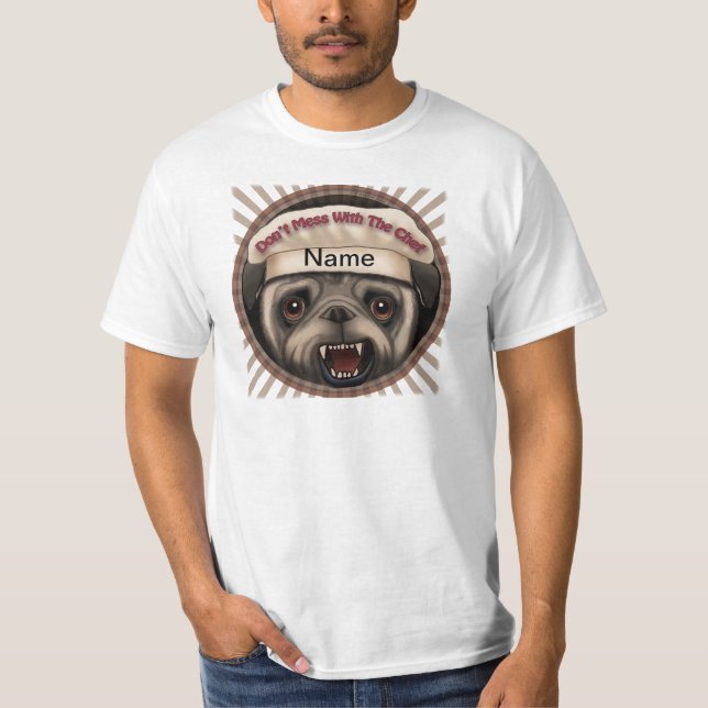 Pug Mess com t-shirt de chef (Frente)