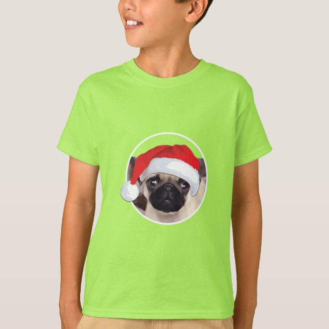 Pug Natal - Camisa Básica Para Crianças (Frente)