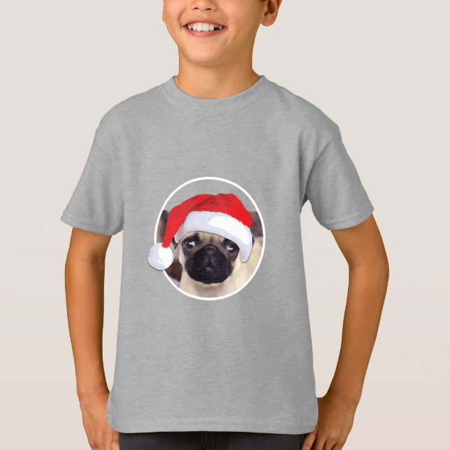 Pug Natal - Camisa Básica Para Crianças (Frente)