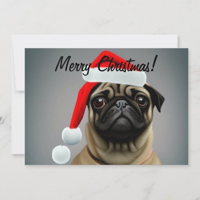 Pug No Cartão De Férias Planas De Chapéu De Natal (Frente)