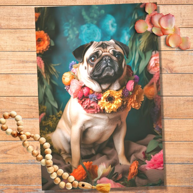 Pug no Floral 1 Papel de Decoupage (Criador carregado)