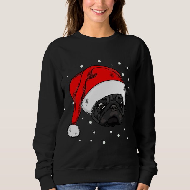Pug preto bonito em natal que Camisa Longa 410 (Frente)