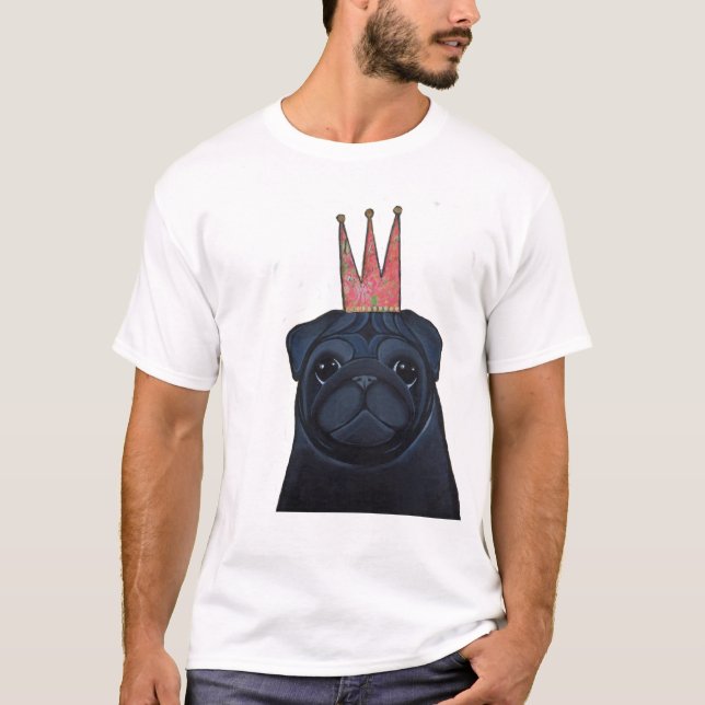 Pug preto com t-shirt da coroa (Frente)