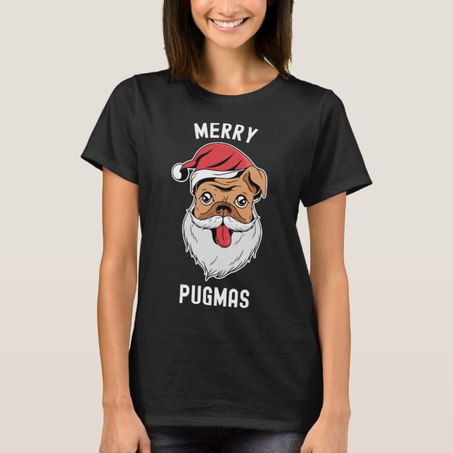 Pug Pugmas feliz Com Camisa Clássica De Santa Hat  (Frente)