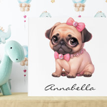 Pug Puppy Com Ilustração De Arco Rosa Nome Persona