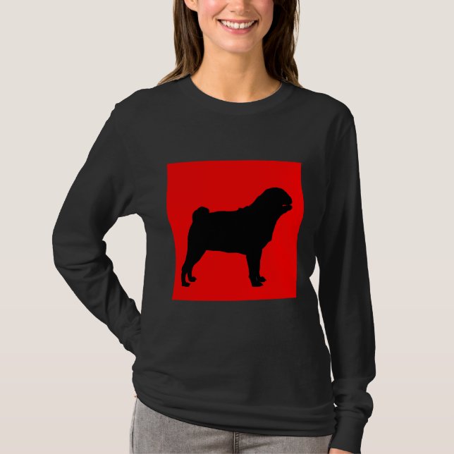 Pug Red Background Classic T-Shirt 699 (Frente)