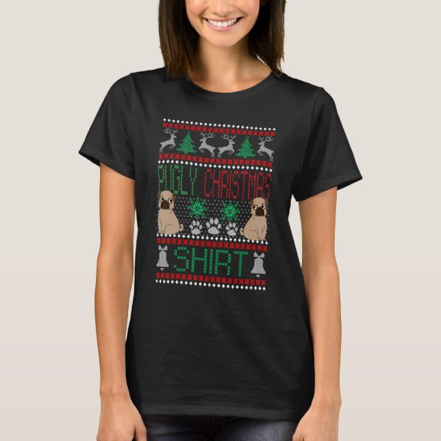 Pugly Natal Suéter Feio Pug Cão Natal (Frente)