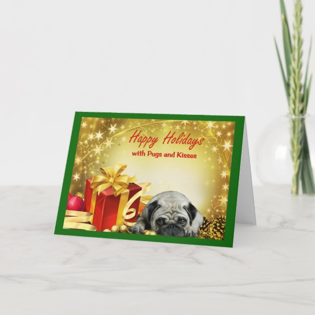 Pugs e presentes do cartão de Natal dos beijos (Frente)
