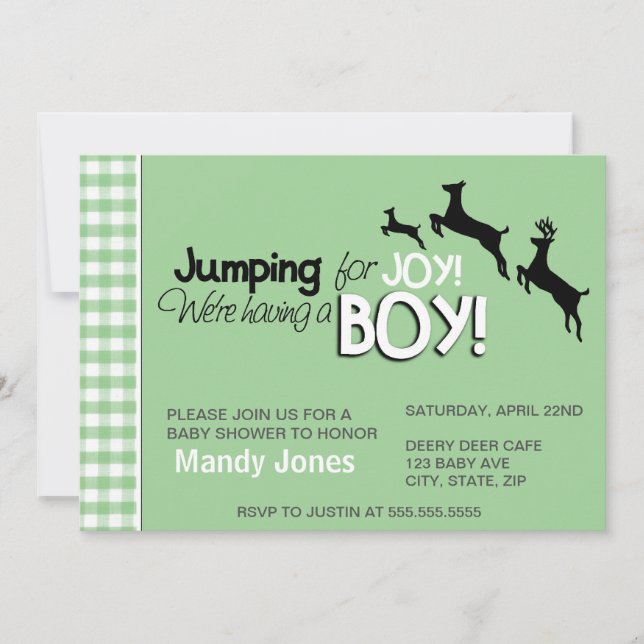 Pulando para Joy Green Baby Shower Convites (Frente)