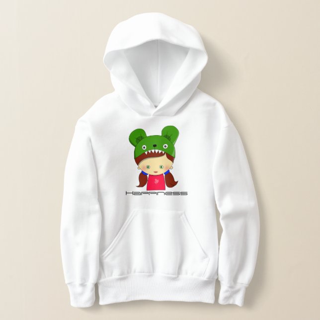 Pullover White Graphic Hoodie para Meninas (Postura )