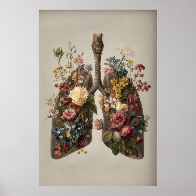 Pulmões Humanos com Impressão de Flores, Anatomia  (Frente)
