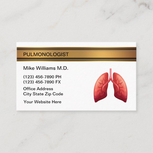 Pulmonólogo Médico Pulmonar Cartões de visitas Méd (Frente)