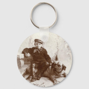 Pulseira de chaveiro de menino antigo com cachorro