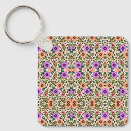 Pulseira de chaveiro quadrada com um floral vibran
