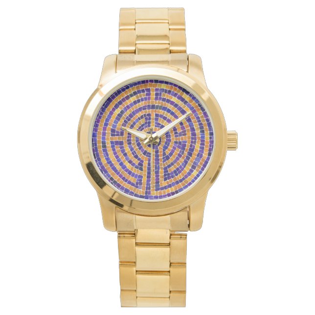 Pulseira Relógio Labirinto Dourado Tamanho Grande  (Frente)