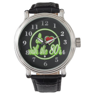 Pulso No amor com o relógio de néon verde retro do