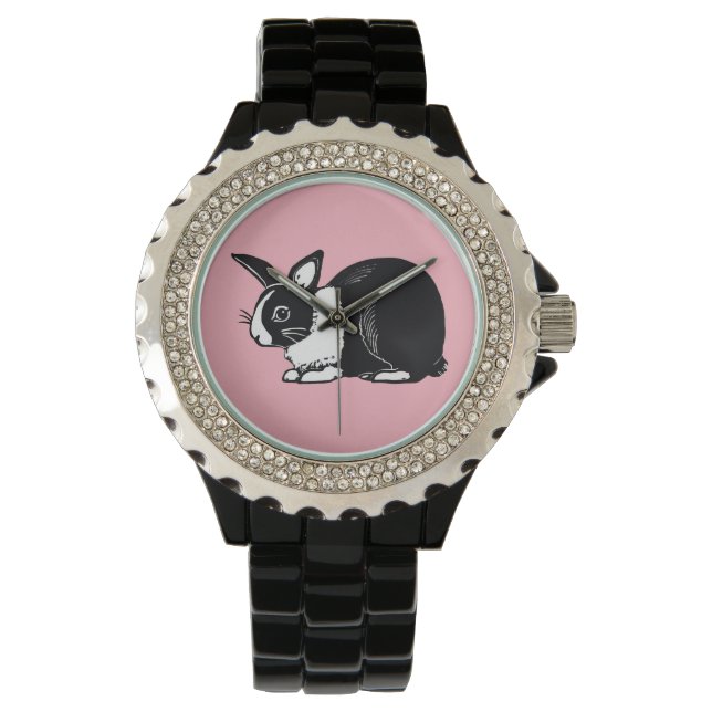 Pulso Rabbit holandês preto e branco com relógio de puls (Frente)