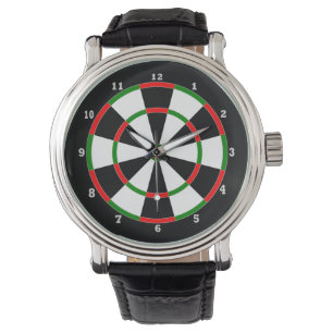 Pulso Relógio - correia de couro - design do Dartboard