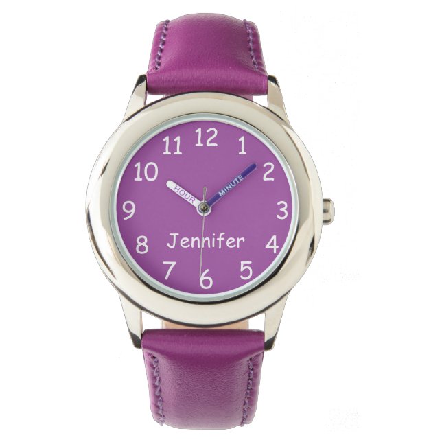 Pulso Relógio de Crianças Roxas e Brancas, Strap Roxo (Frente)
