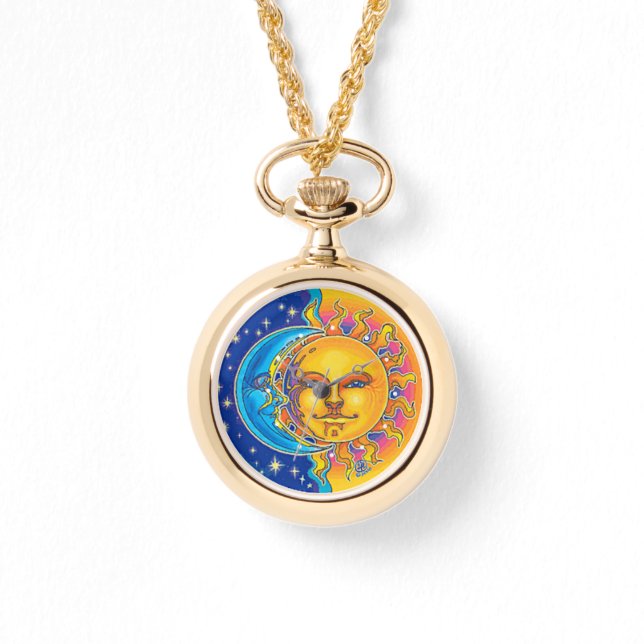 Pulso relógio de enrolamento da lua e do ouro-sol (Frente)