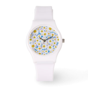 Pulso Relógio de Esportes Brancos: Ditzy Daisies Brancas
