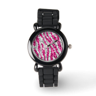 Pulso relógio de impressão cor-de-rosa Zebra