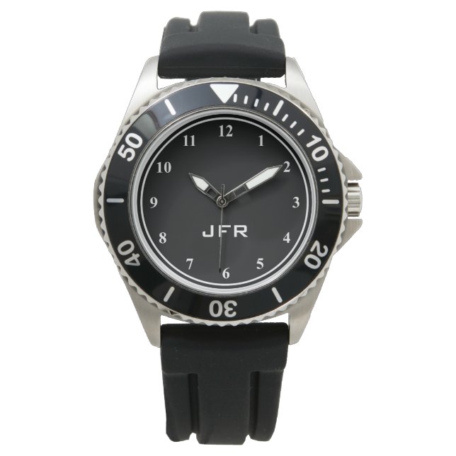 Pulso Relógio masculino com monograma personalizado de 3 (Frente)