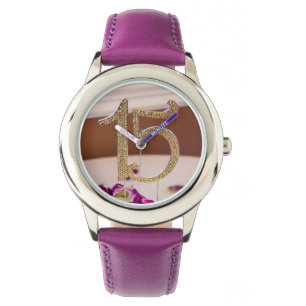 Pulso Relógio roxo de aço inoxidável do Quinceanera d