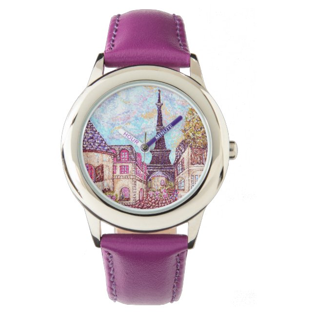 Pulso Torre Eiffel de Paris inspirou o relógio roxo da p (Frente)