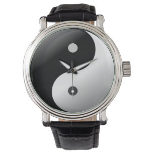 Pulso Yin preto yang. do couro do vintage do relógio de