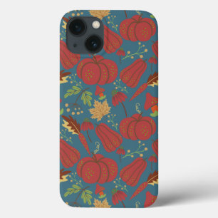 Pumpkin and carrot seamless pattern red and blue