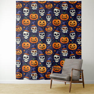 Pumpkin and Skull Pattern Tapeçaria - Gótica Spook