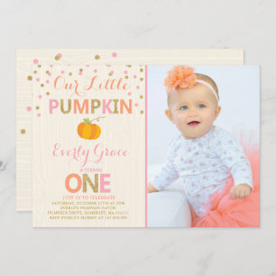 Pumpkin Aniversário Convite Dourado Pumpkin Rosa