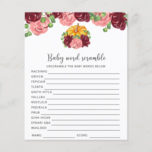 Pumpkin - Baby Word Scramble | Jogo Chá de fraldas (Frente)