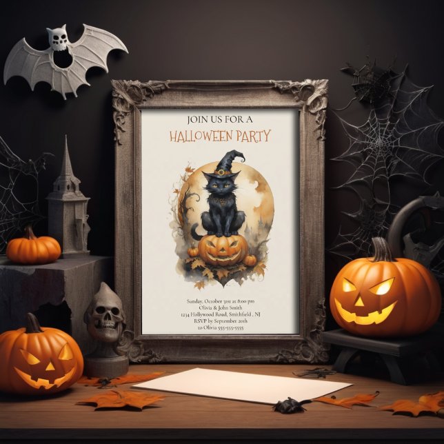 Pumpkin Black Cat Halloween - Convite para Festa d (Criador carregado)