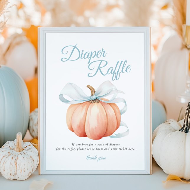 Pumpkin Blue Bow Diaper Raffle Table Sign Poster (Criador carregado)