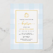 Pumpkin Blue Gingham Baptism Gold Foil Invasão