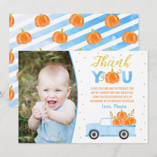 Pumpkin Blue Truck Aniversário Obrigado Cartões